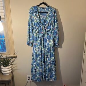 Floral Blue and White Maxi Dress